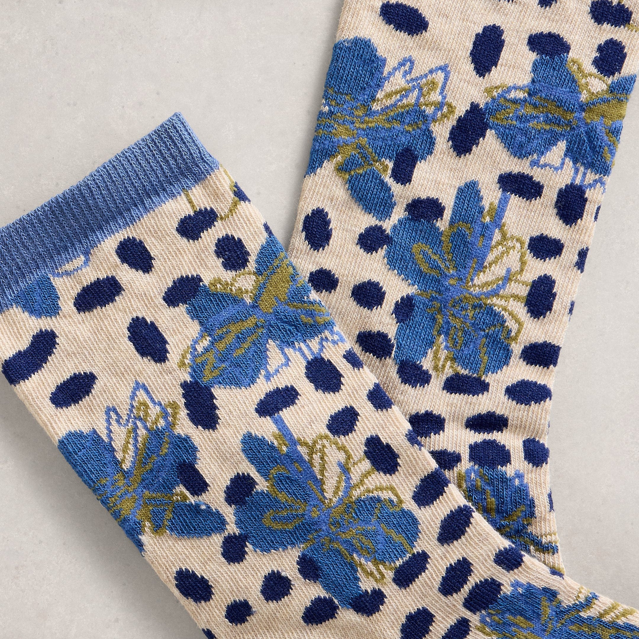 Printed Floral Ankle Socks - Blue Print