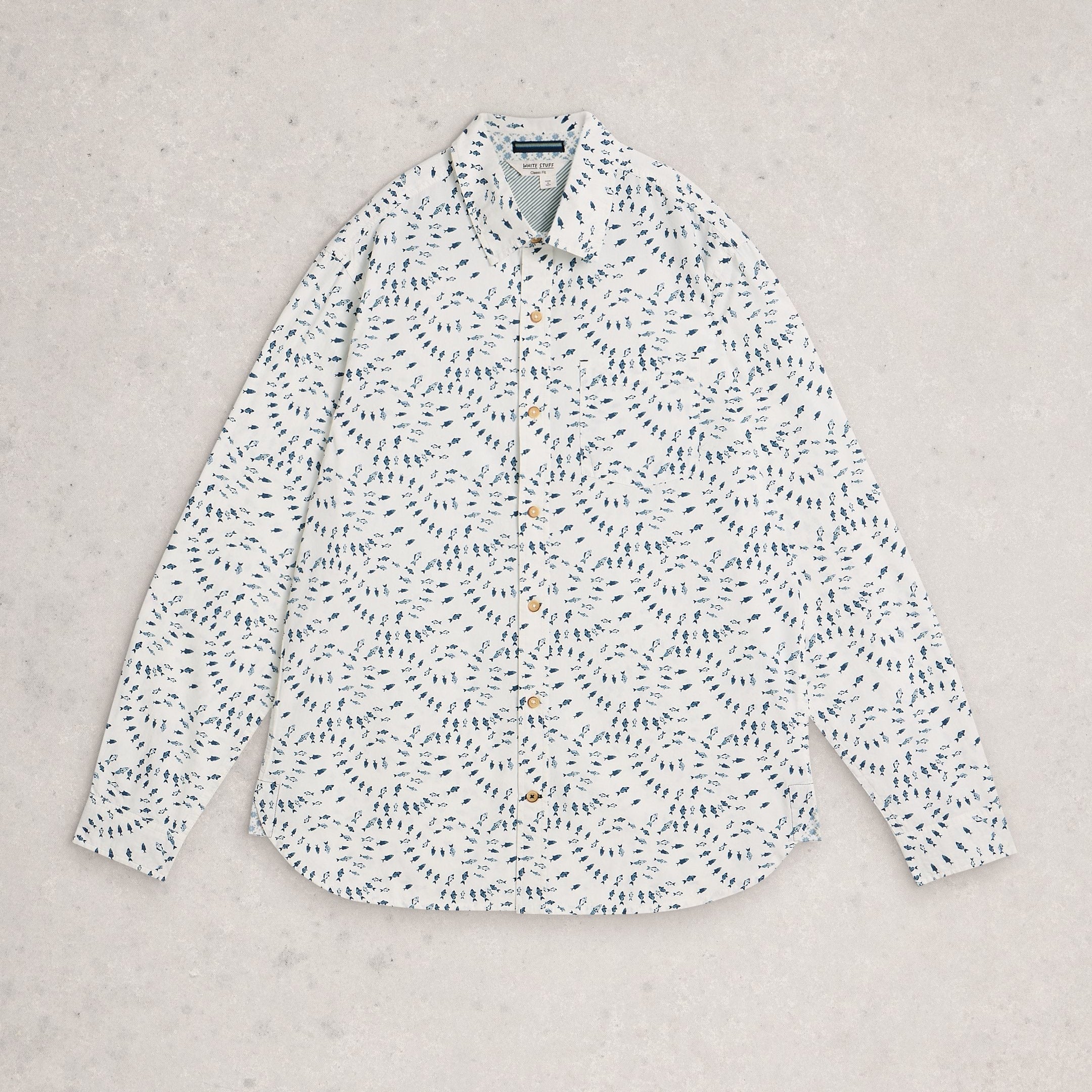 Floral patterned shirt on a light gray background