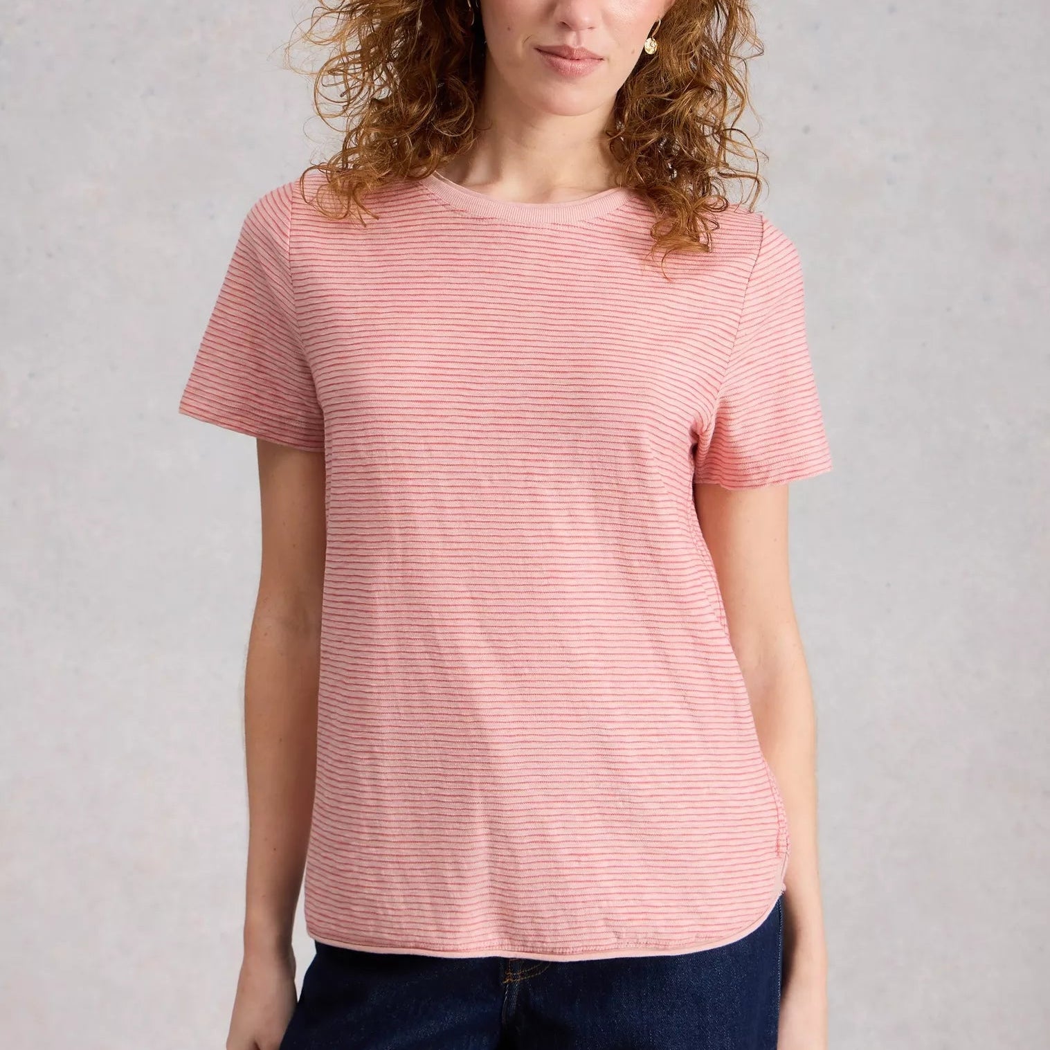 Clara Texture Short Sleeved Tee - Mid Pink
