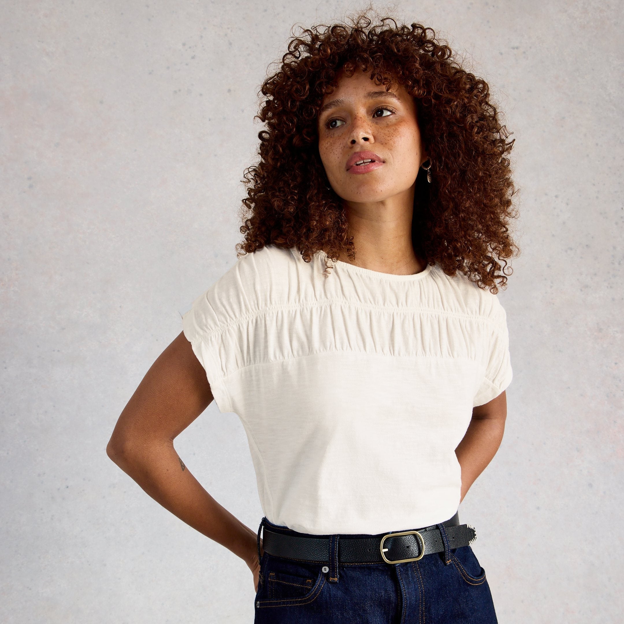 Rachel Ruched Tee - Natural White