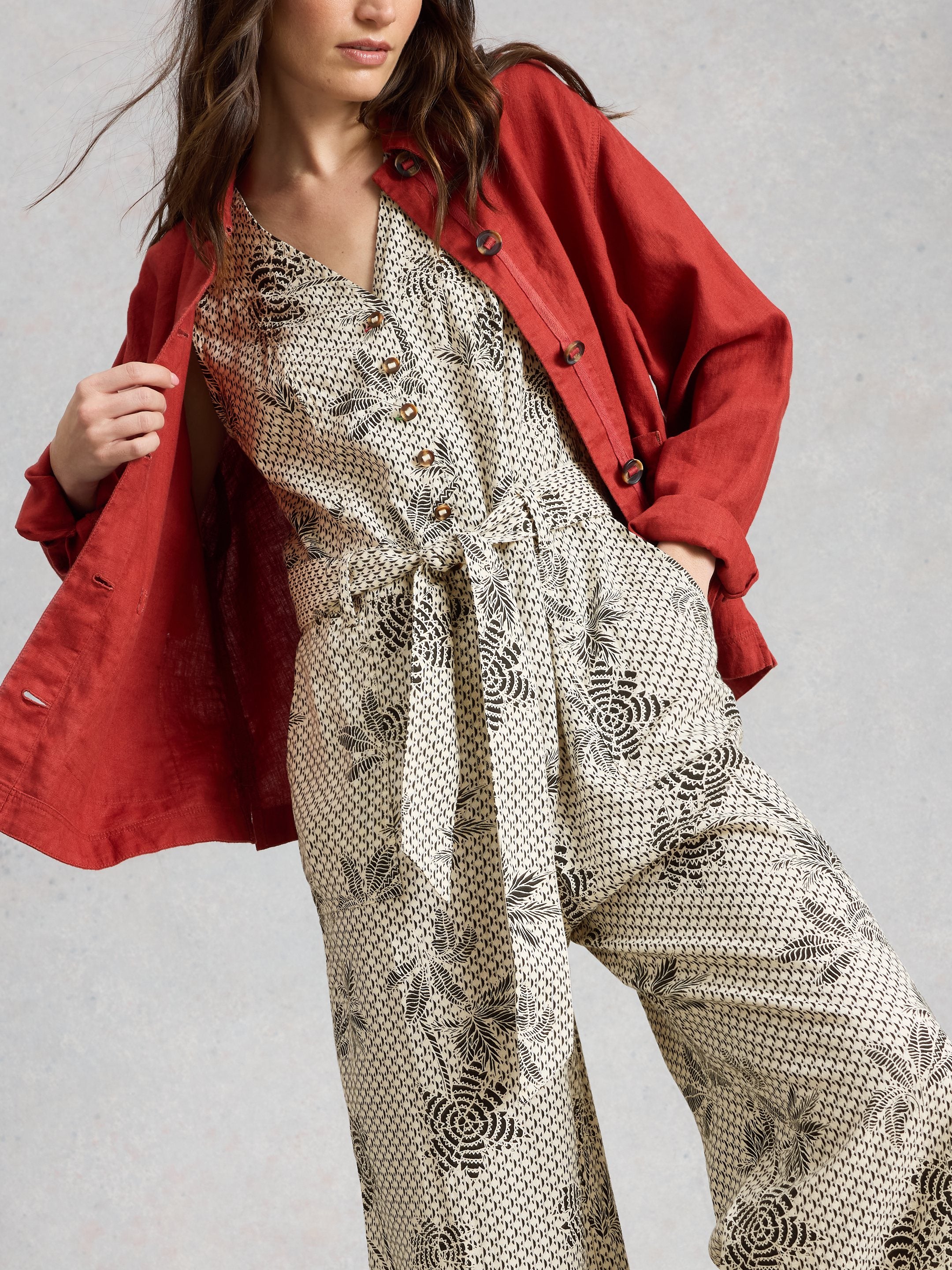 Betty Linen Blend Jumpsuit - Ivory Print