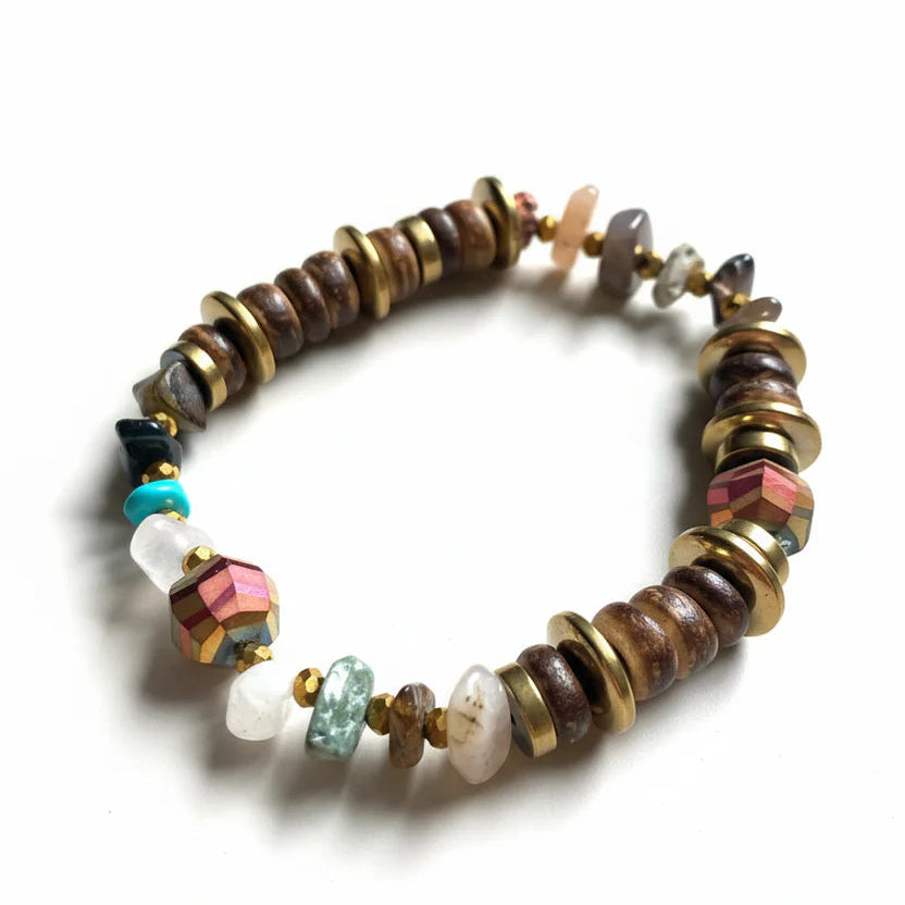 Multicolored beaded bracelet on a white background