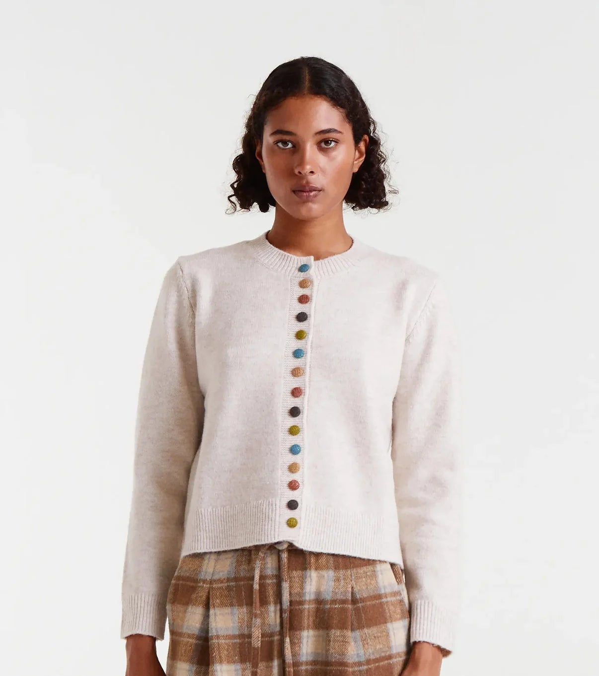 Mixed Button Cardigan - Beige