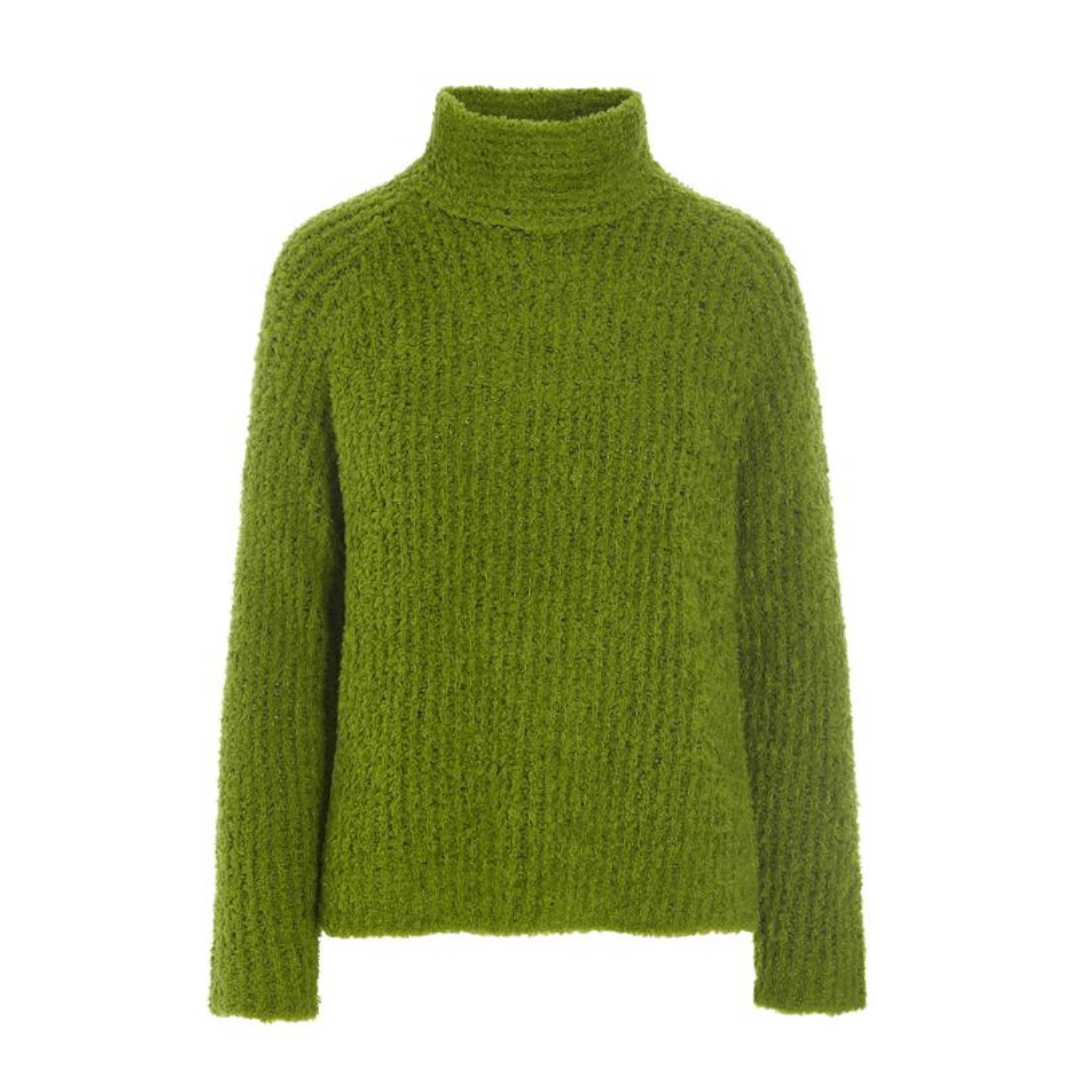Green turtleneck sweater on a white background