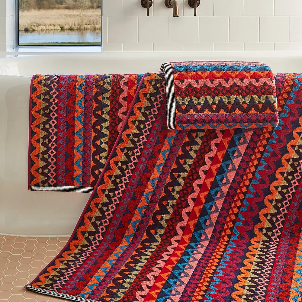 Cotton Bath Mat - Morecambe - Magenta, Orange and Navy