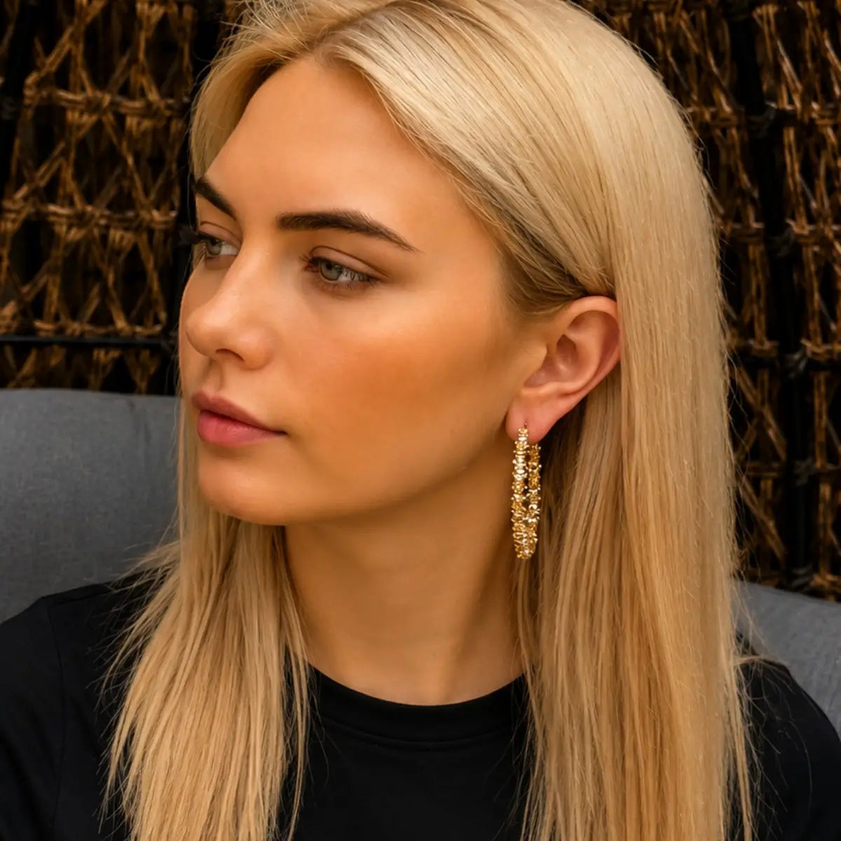 Disc Hoop Earrings - Gold Shimmer