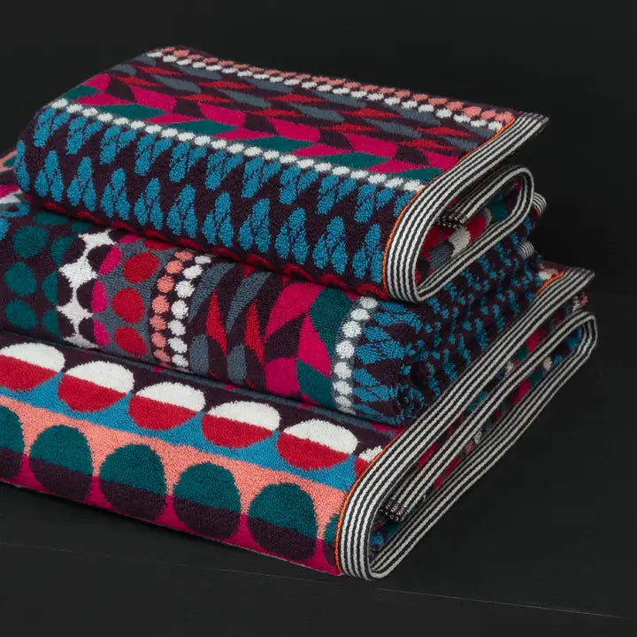 Cotton Bath Towel - Kilburn - Vibrant Red, Pink & Teal