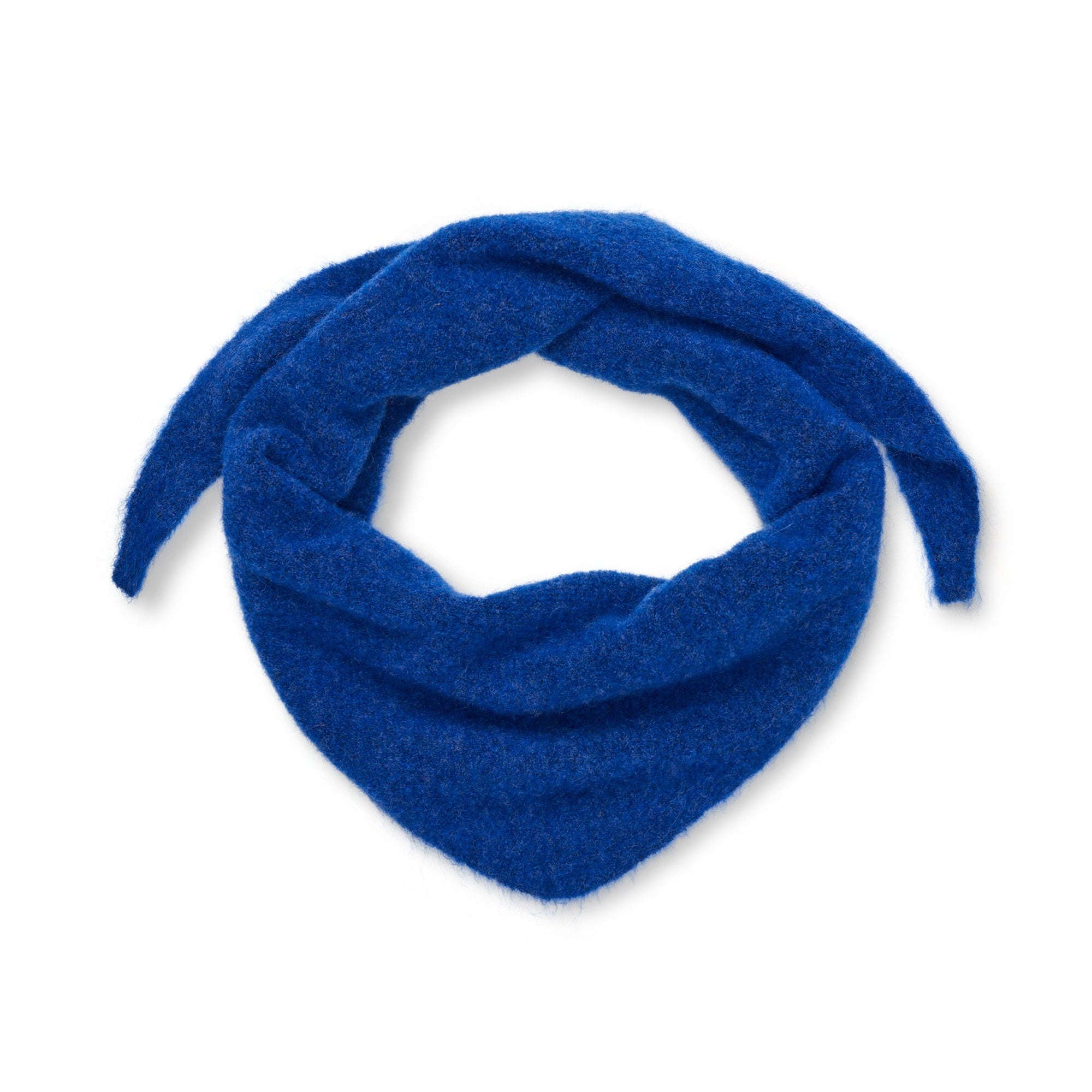 A bright royal blue knit bandana or neck gaiter scarf, styled in a loose loop, shown on a plain white background.