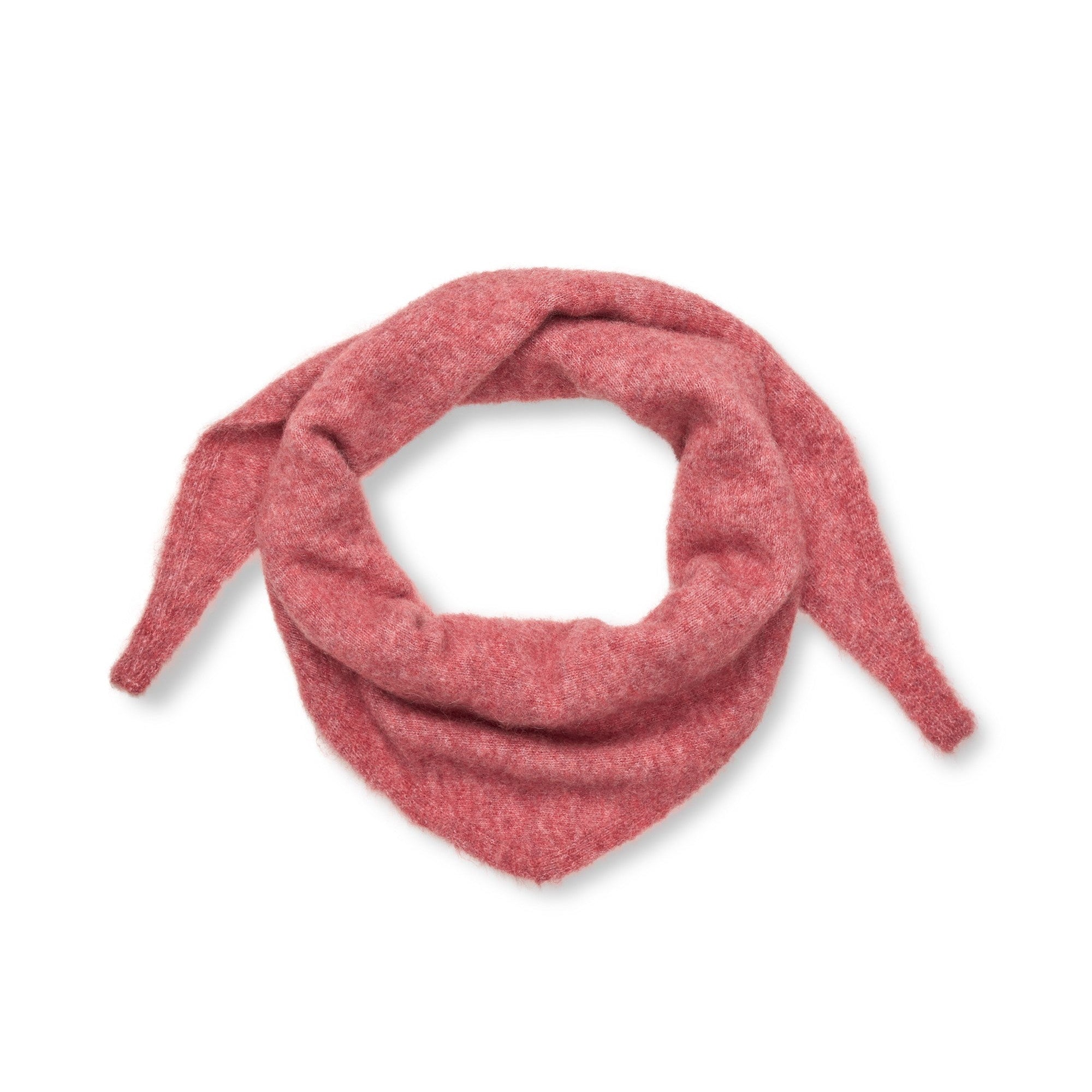 A dusty rose pink knit bandana or scarf, styled in a loose loop with two pointed ends, shown on a plain white background.