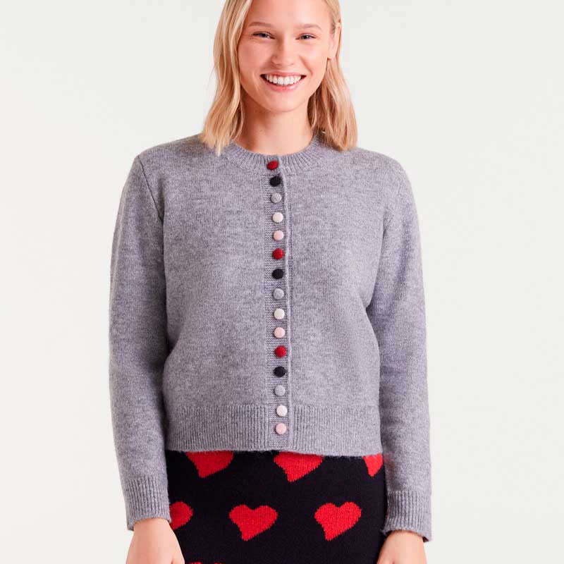 Mixed Button Cardigan - Grey