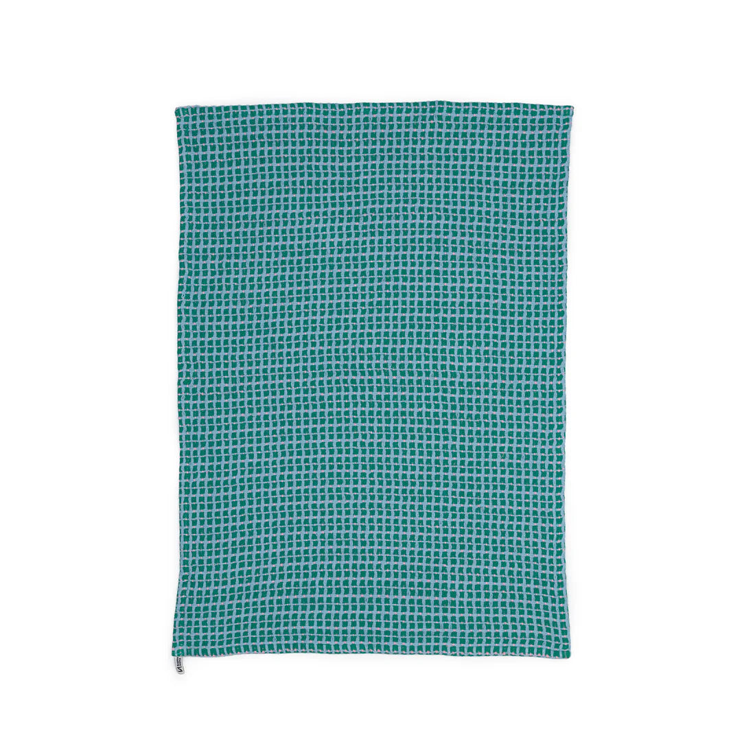 Teal checkered towel on a white background