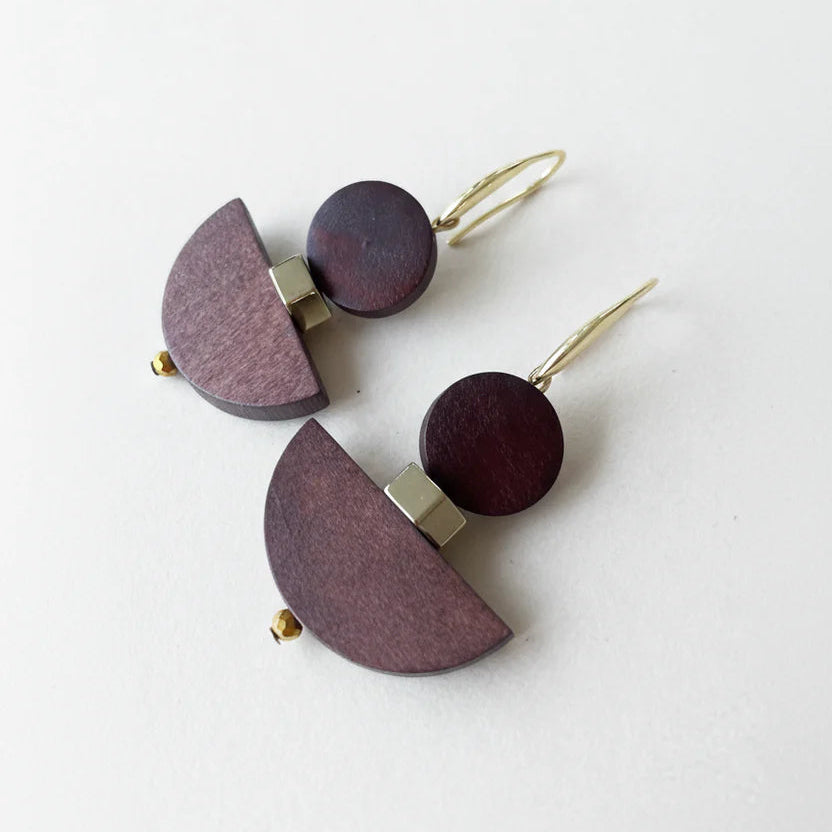 Drop Earrings - Dyed Wood and Hematite