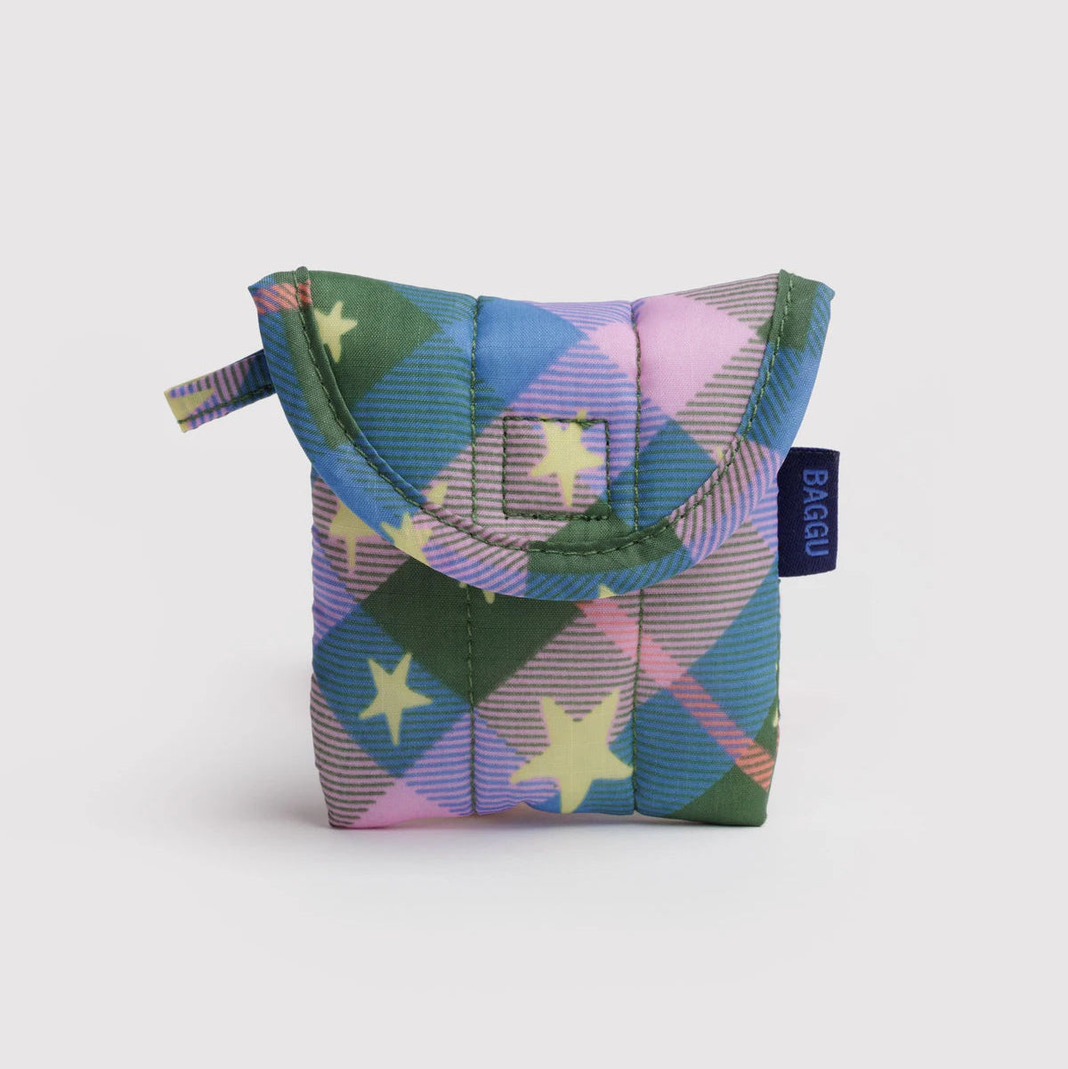 Puffy Earbuds Case - Green Star Plaid