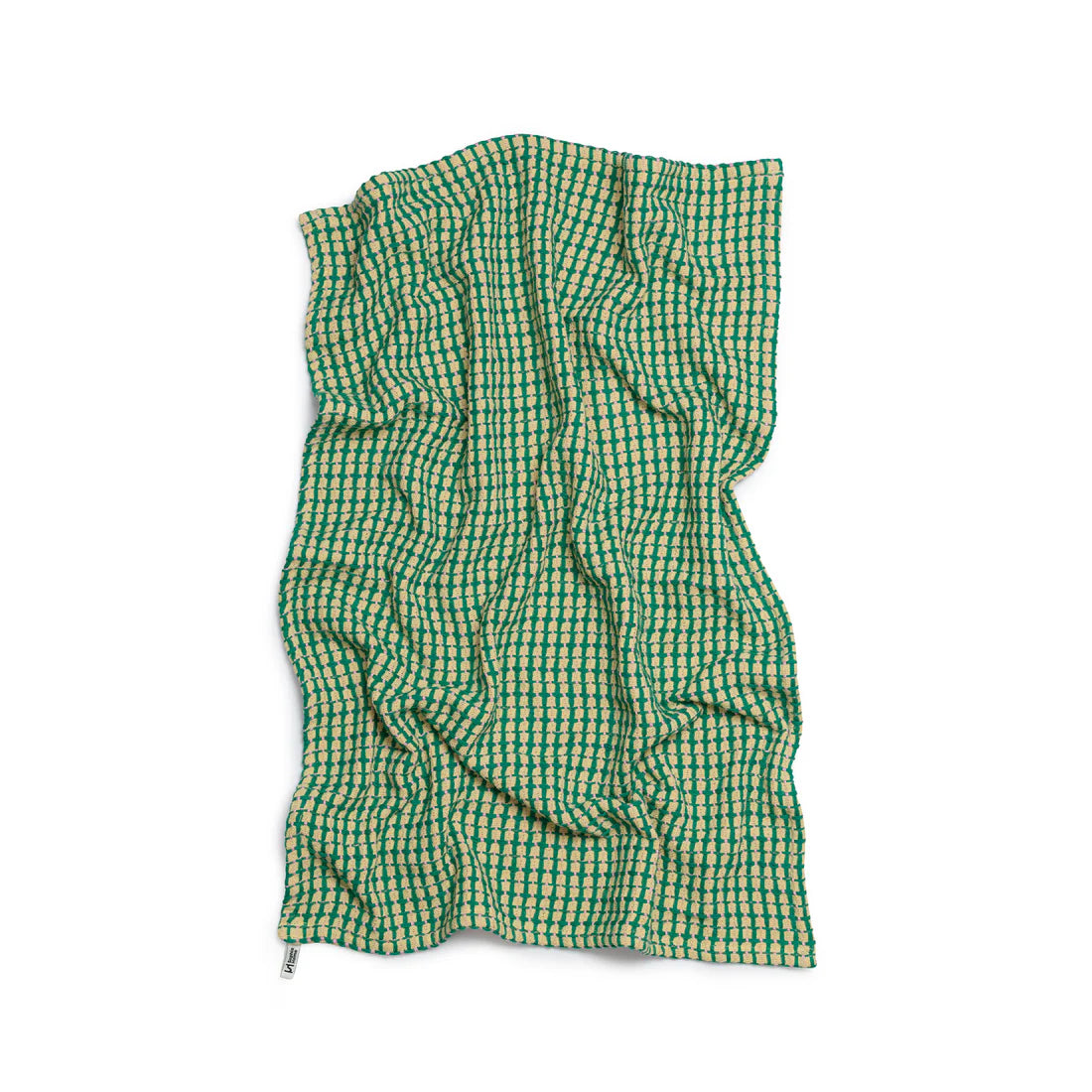 Green and white checkered towel on a white background
