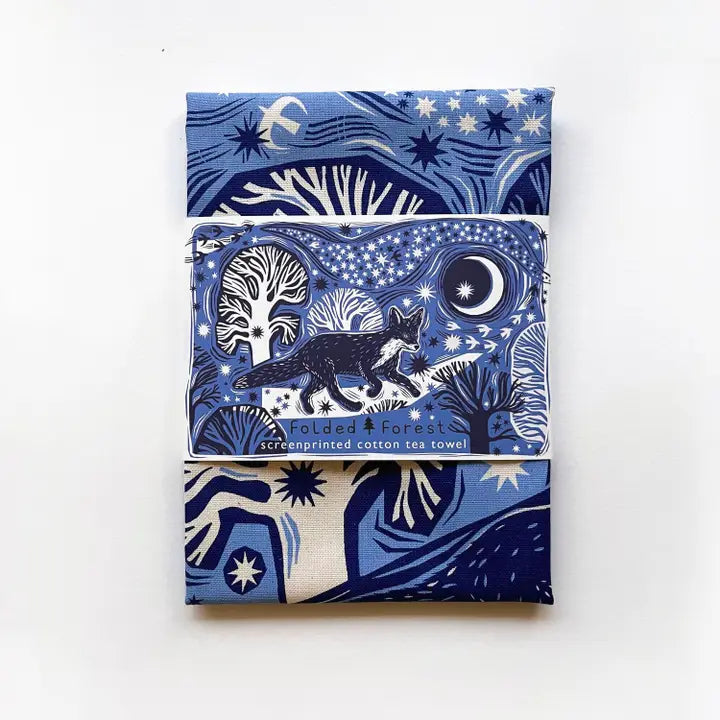 Cotton Tea Towel - Midnight Fox