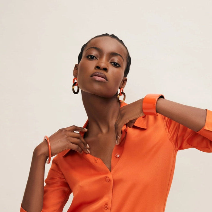 Horn Statement Dangle Earrings - Orange & Brown