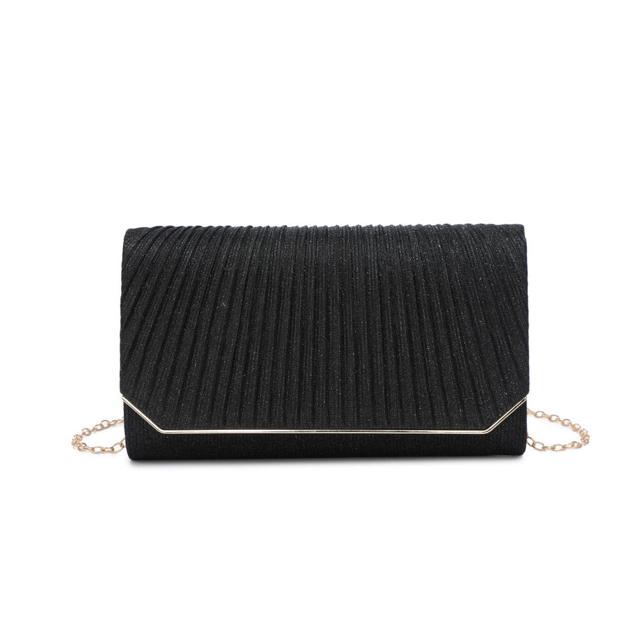 Metal Trim Glitter Clutch Bag - Black