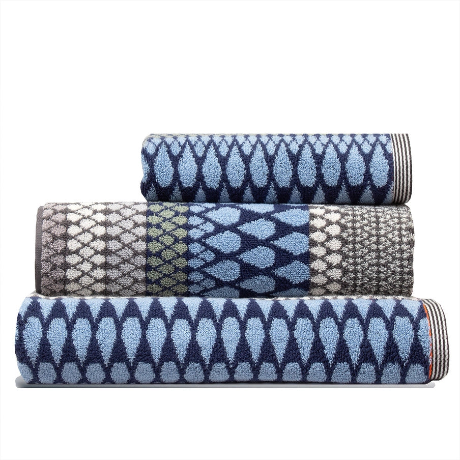 Cotton Bath Towel - Kensal - Blue, Indigo and Sage