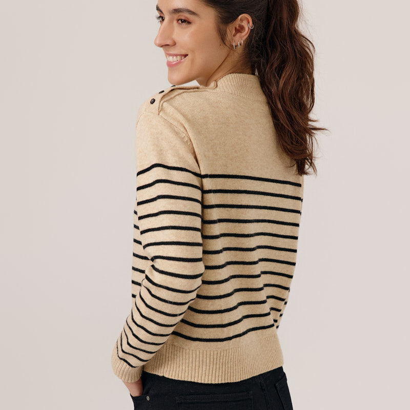 Marina Stripe Pullover - Black & Beige