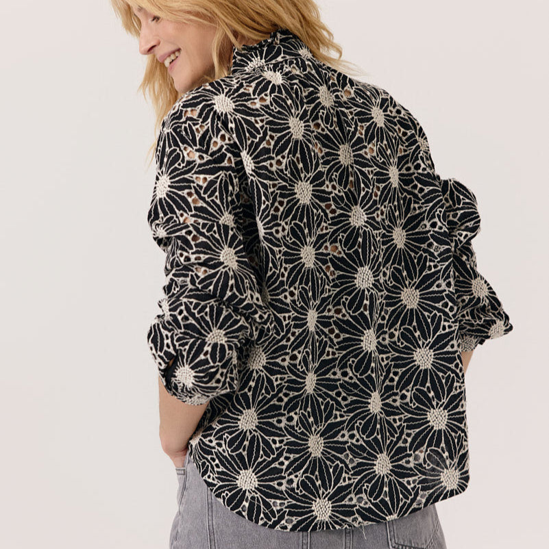 Adina Floral Print Blouse - Black