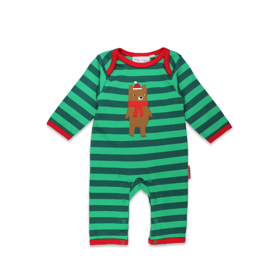 Organic Applique Sleepsuit - Christmas Bear