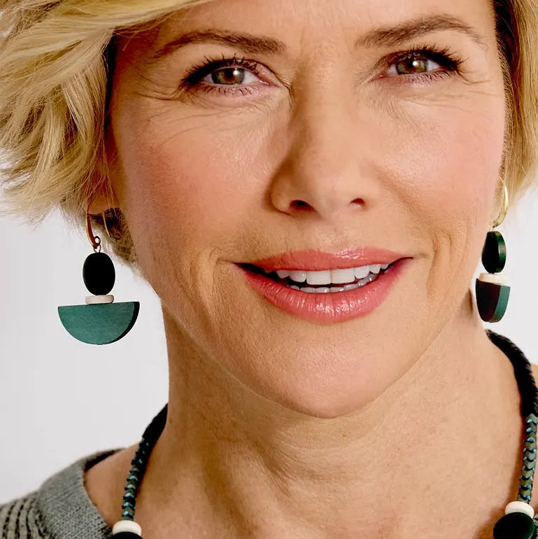 Drop Earrings - Painted Wood and Turquoise