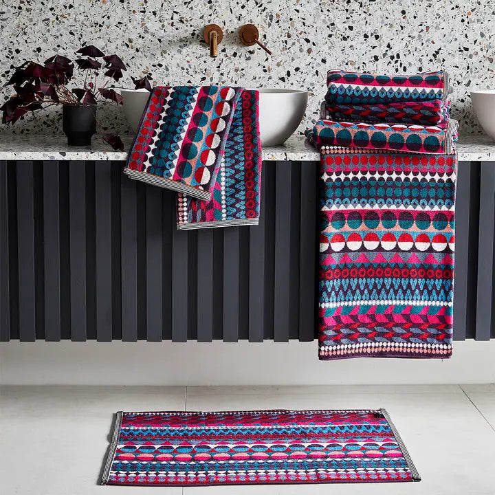 Cotton Bath Sheet - Kilburn - Vibrant Red, Pink & Teal