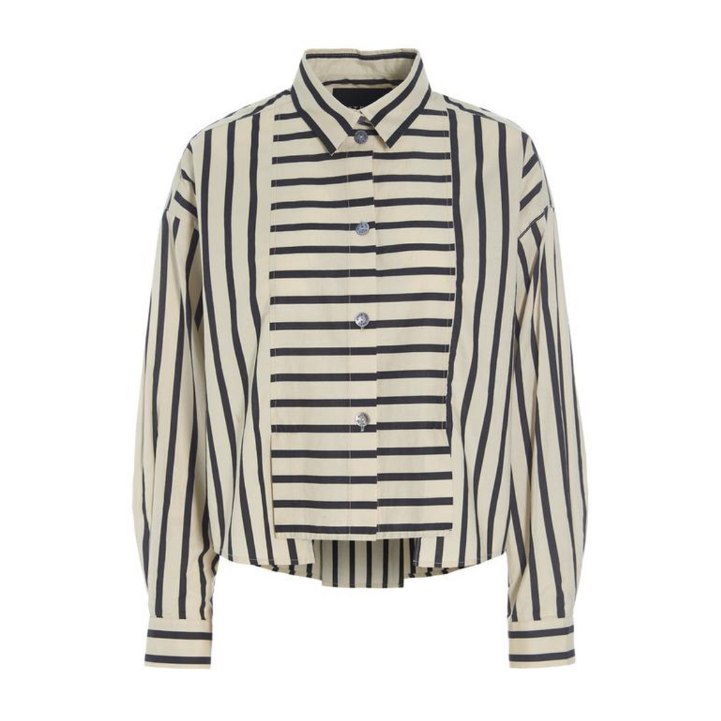Striped shirt with black and white horizontal stripes on a white background