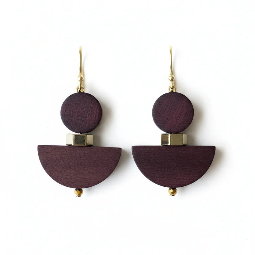 Drop Earrings - Dyed Wood and Hematite