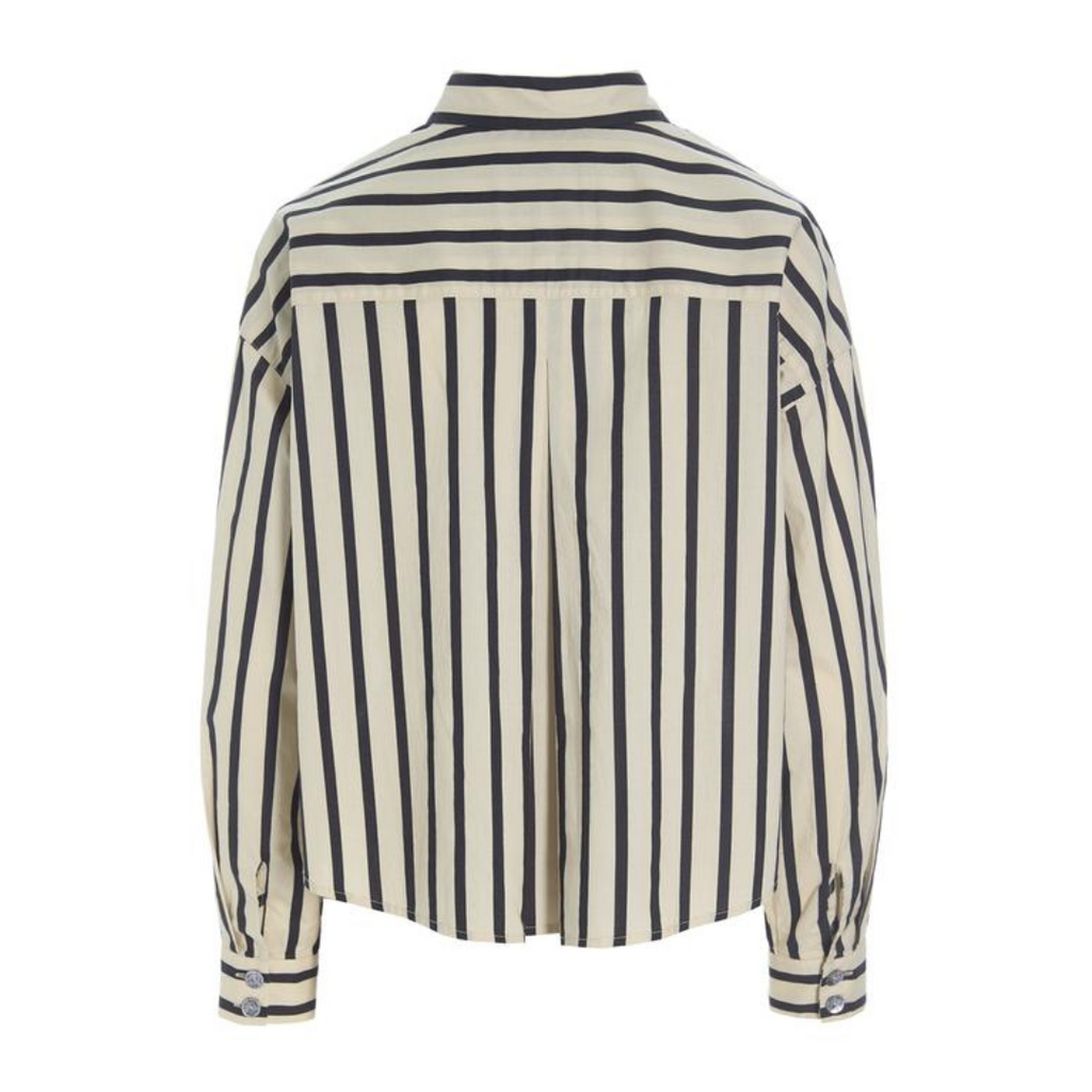 Striped shirt with black and white vertical stripes on a white background