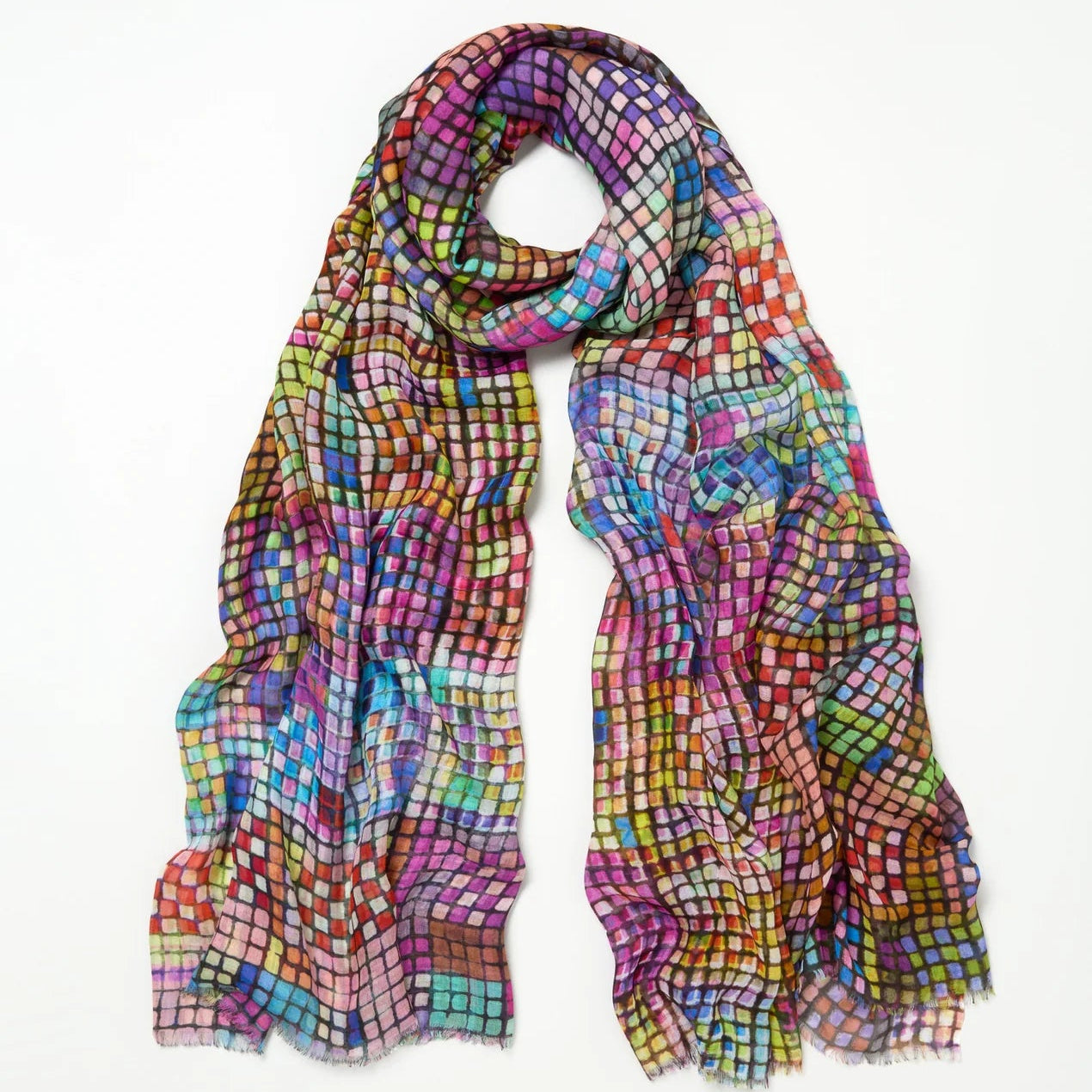 Multicolored checkered scarf on a white background