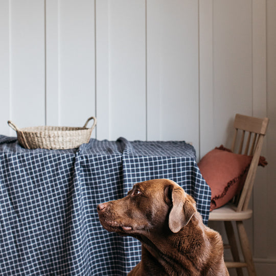 Linen Tablecloth - Midnight Grid