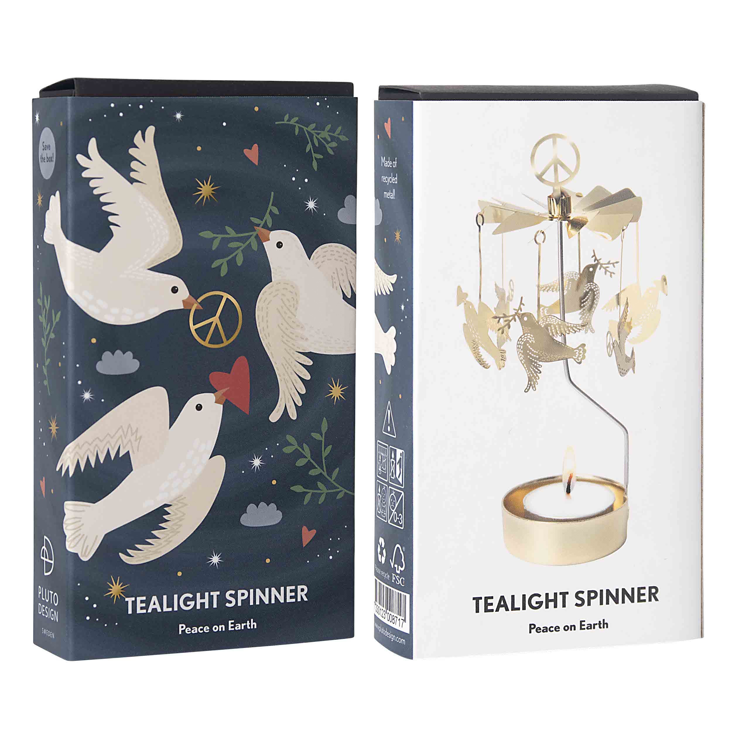 Tealight Spinner - Peace on Earth - Gold