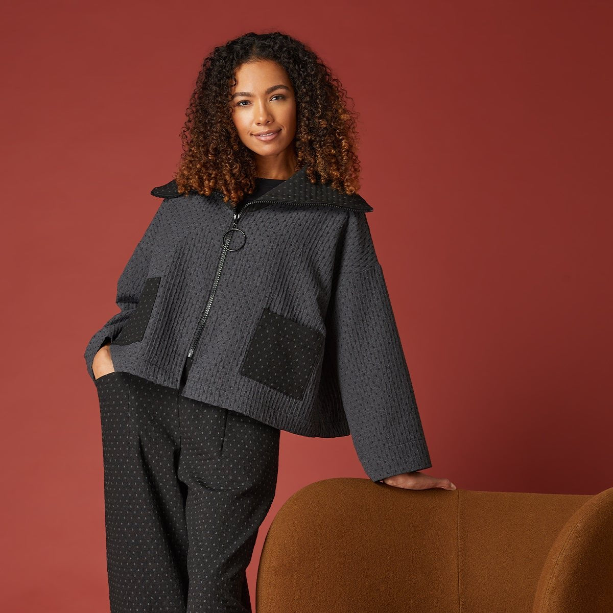 Square Double Faced Jacquard Jacket- Black / Grey