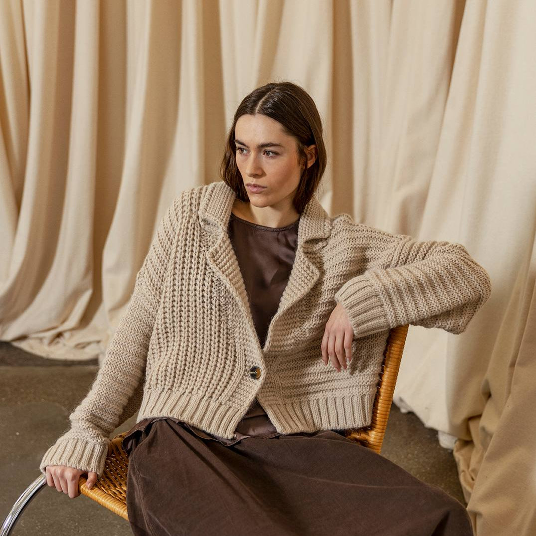 Sting Rib Knit Cardigan - Sand
