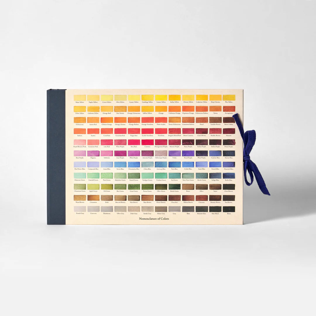 Color swatch book with a variety of colors on a white background