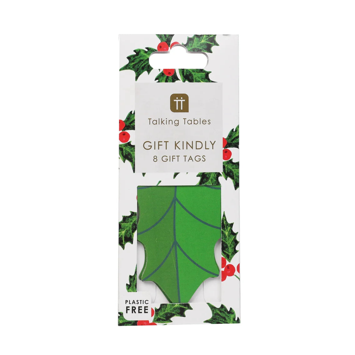 Pack of gift tags with holly design on a white background