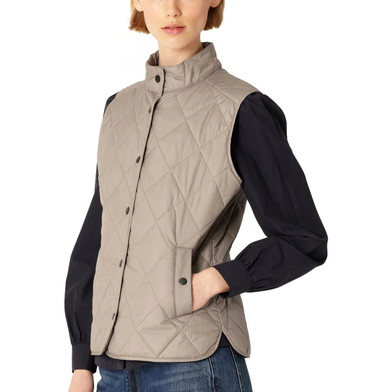 Quilted Short Vest - Greige