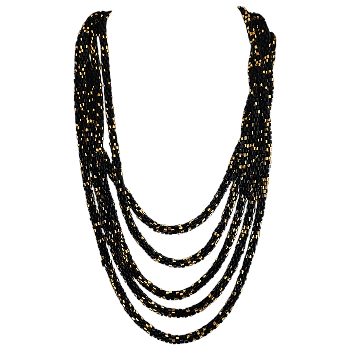 Multi Layered Beaded Necklace - Black & Gold