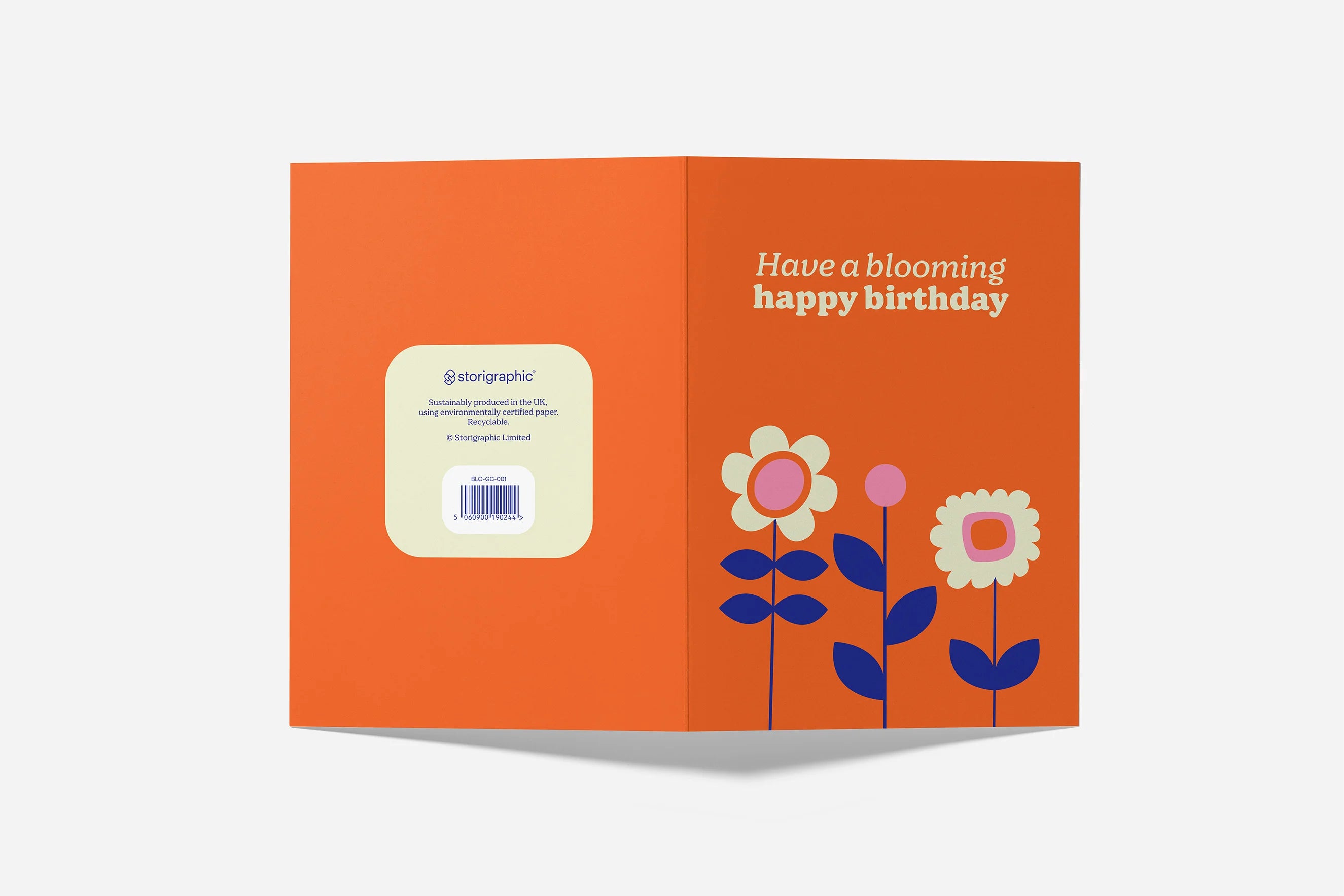 Orange birthday card with floral design and text on a white background