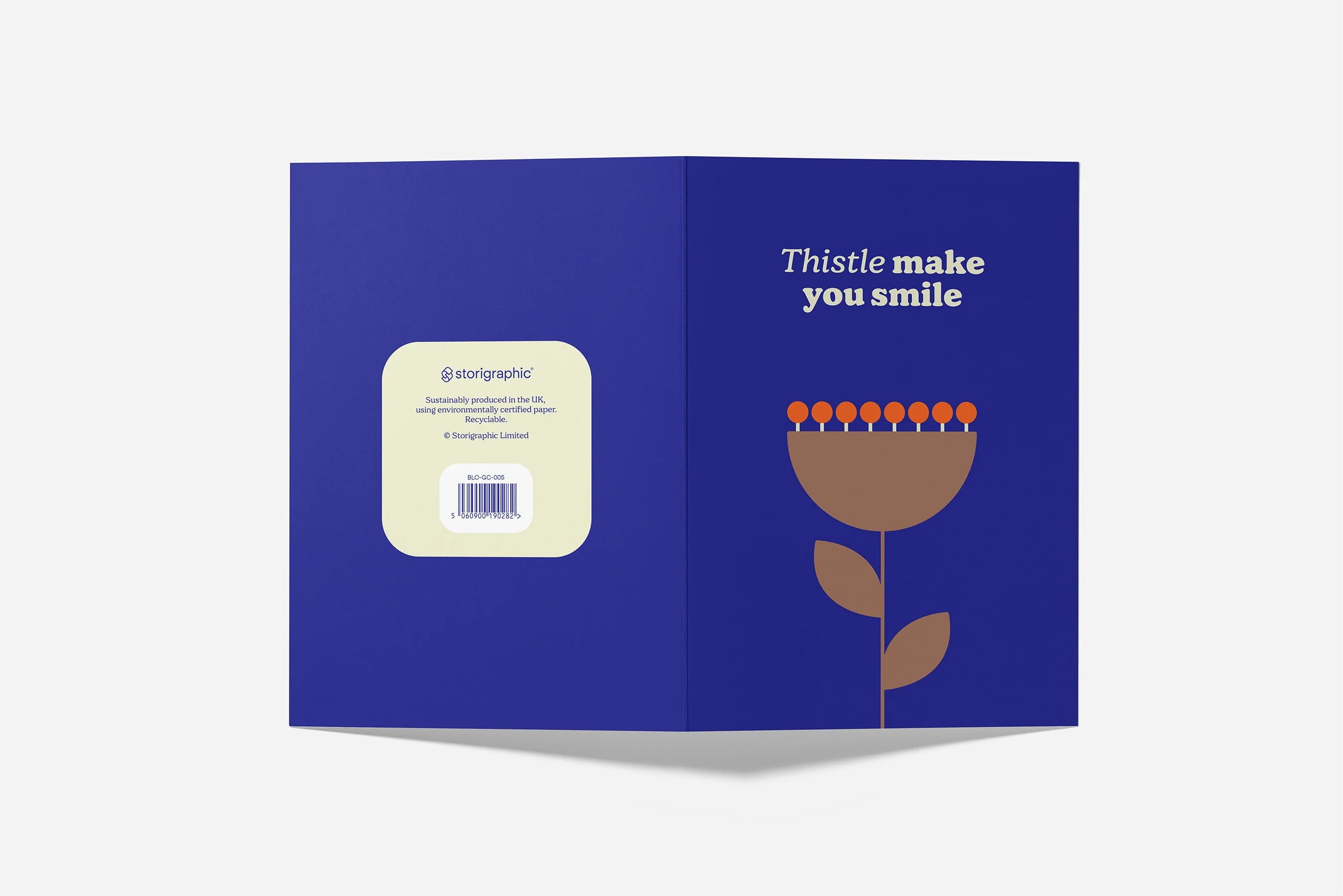 Blue card with a flower design and text on a white background