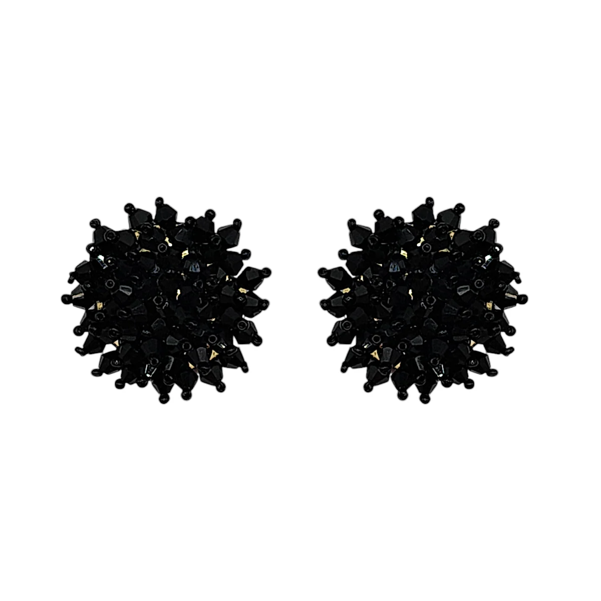 Glass Bead Flower Cluster Stud Earrings - Black