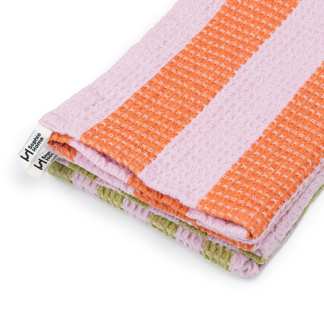 Cotton Waffle Tea Towel Pack of 2 - Striped Pink