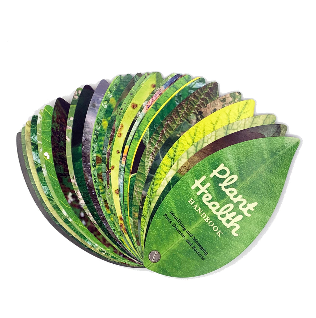 Plant Health Handbook: a leaf-shaped guide identifying and managing pests, diseases, and bacteria.