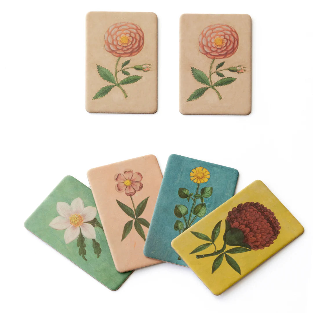 Set of six small rectangular cards with floral designs on a white background