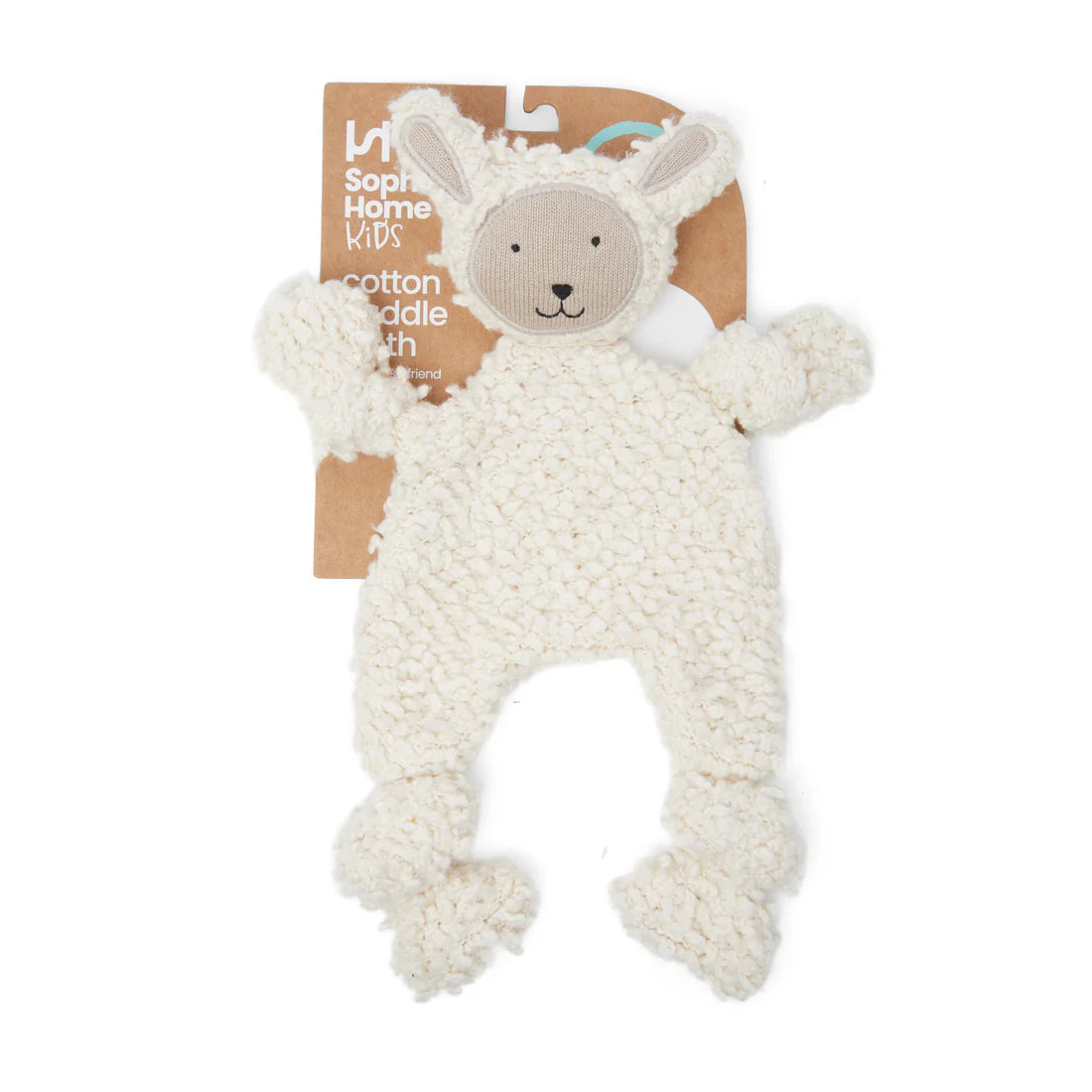 White plush toy with a bear face on a white background
