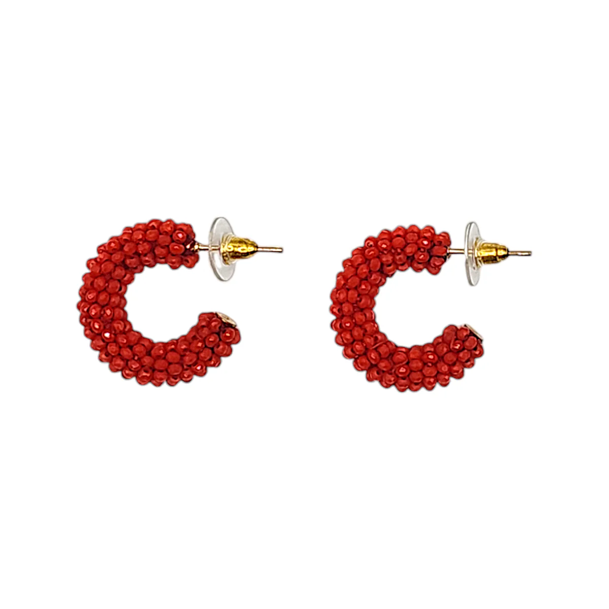 Mini Cluster Hoop Earrings - Coral
