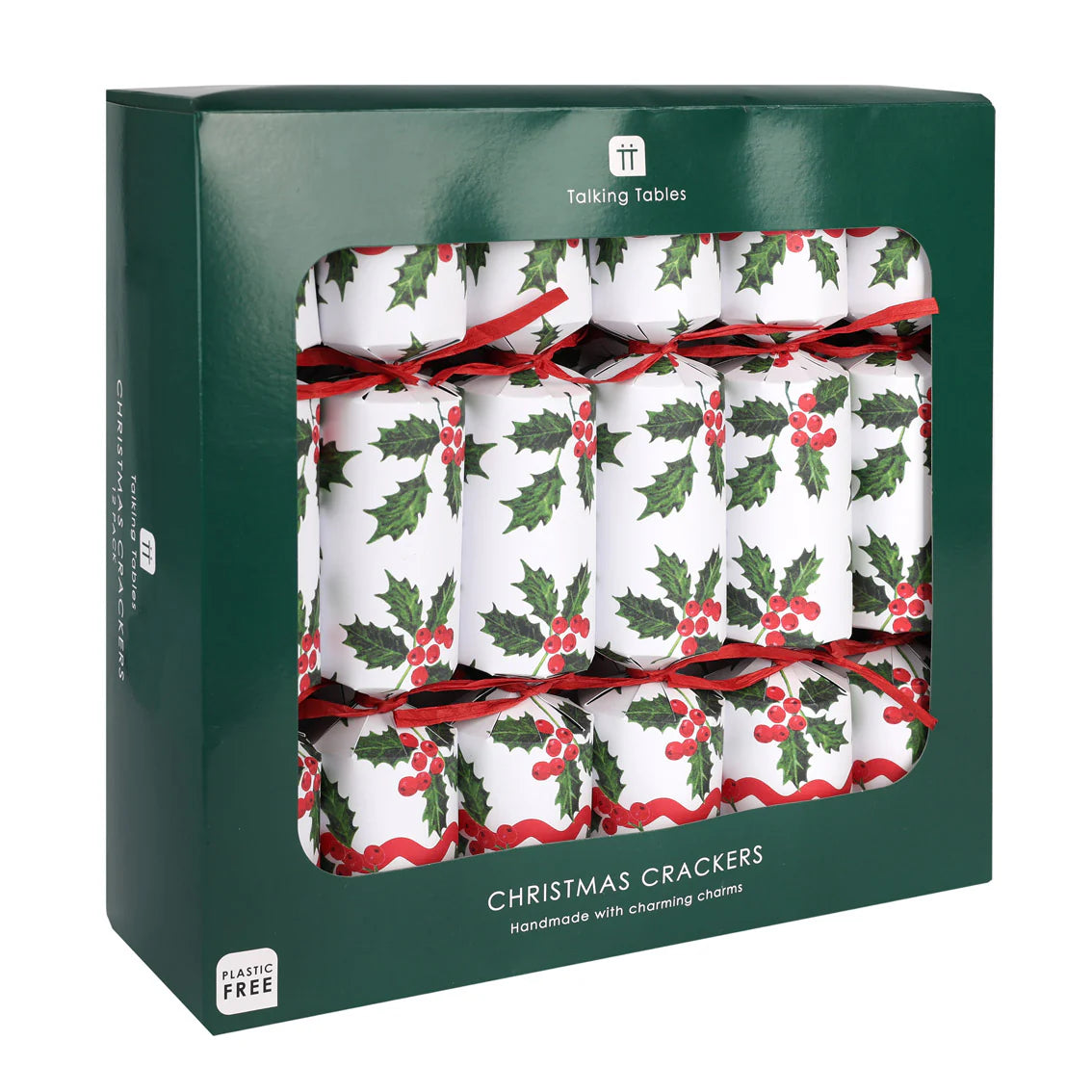 Botanical Holly White Christmas Crackers - 12 Pack