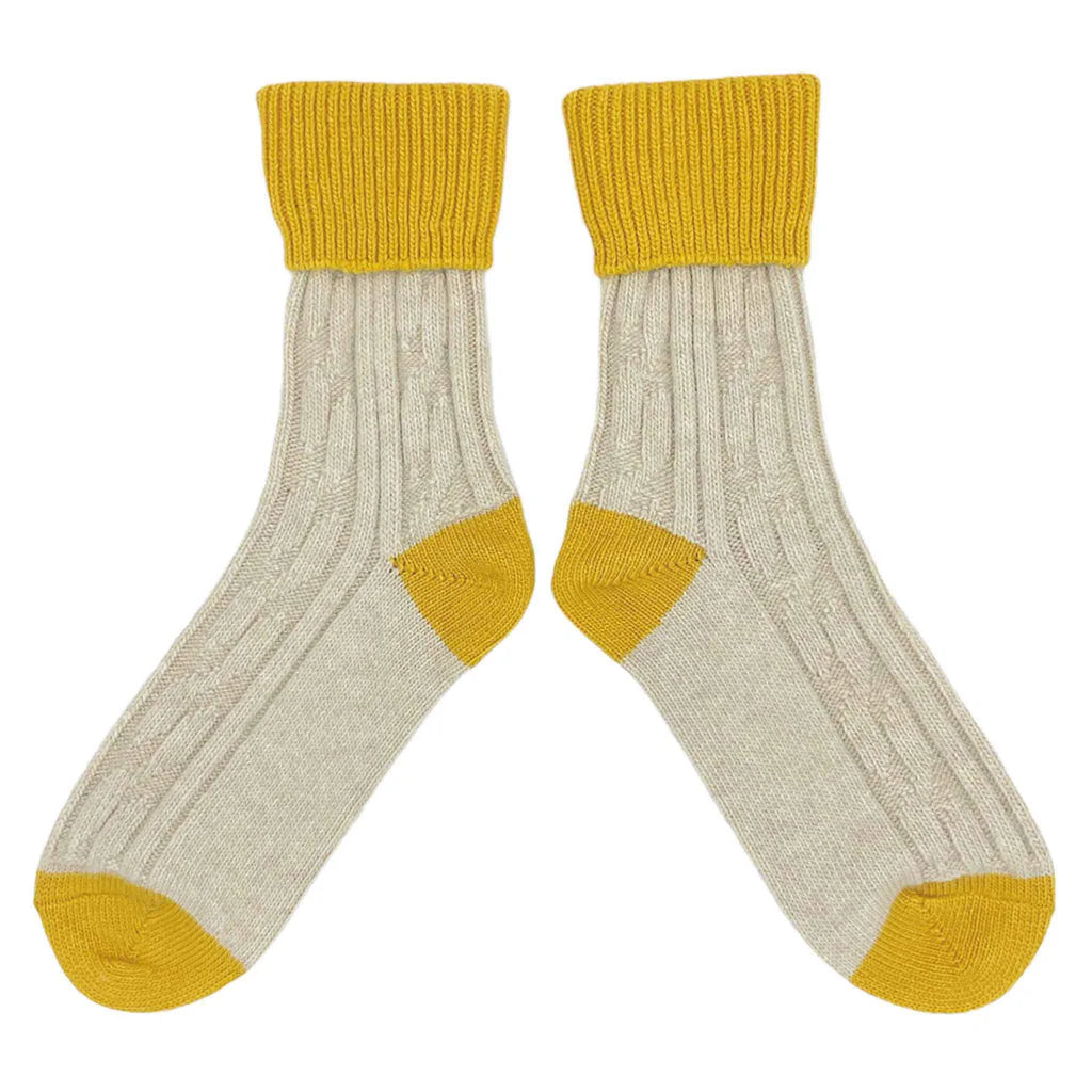 Cashmere Slouch Socks - Cream & Bright Yellow