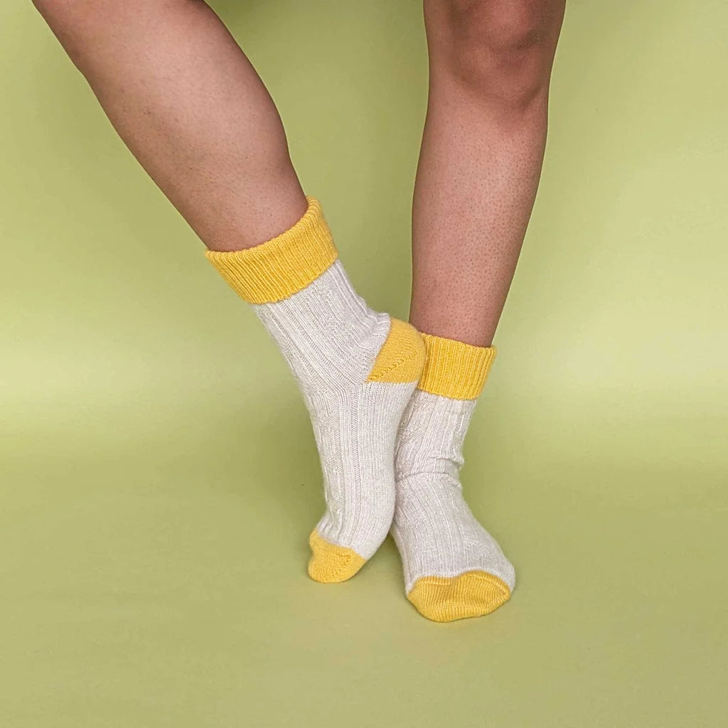 Cashmere Slouch Socks - Cream & Bright Yellow